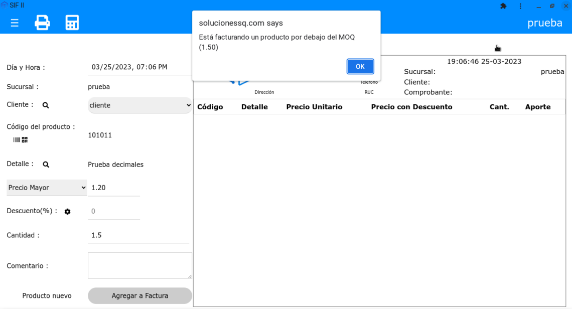  Minimum order quantity y ajustes menores – Actualización del SIF 1.187